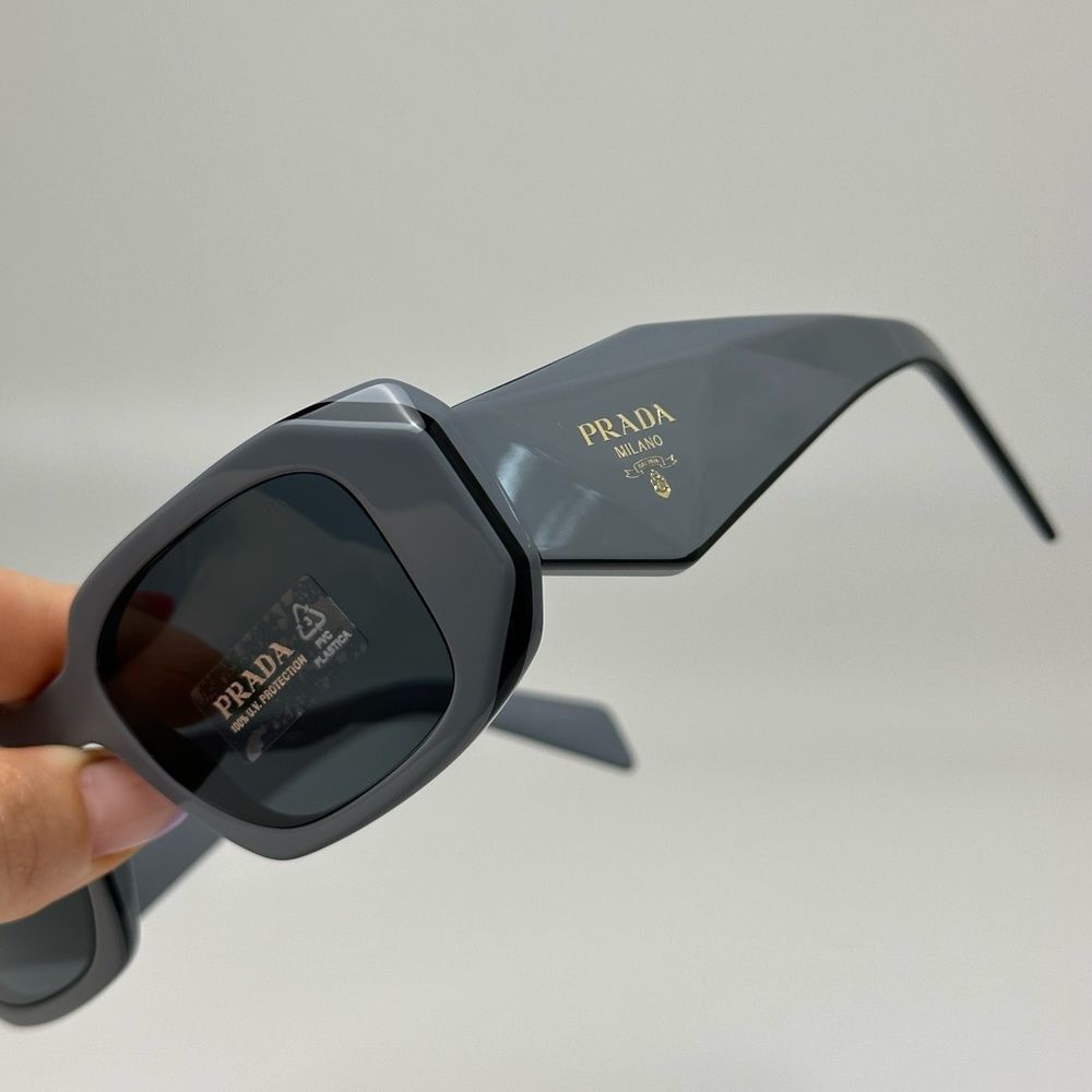 Prada Matte Gray Geometric Sunglasses with Black Lenses - Picture 6 of 14